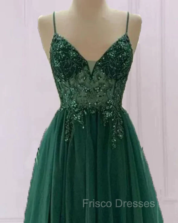 Spaghetti Strap Green A Line Long Formal Prom Dress V Neck Formal Evening Gown Party Dress Secondary image