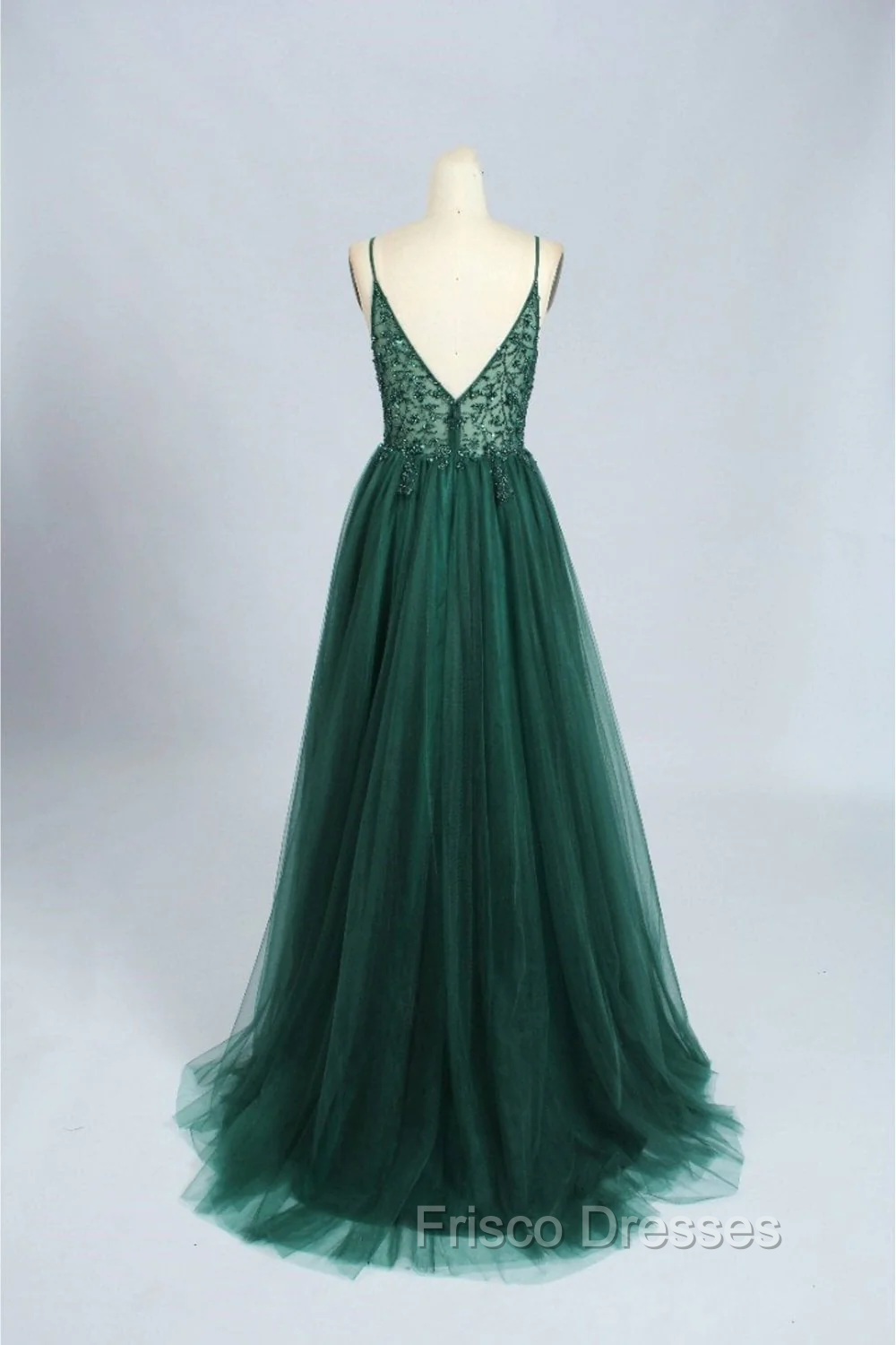 Spaghetti Strap Green A Line Long Formal Prom Dress V Neck Formal Evening Gown Party Dress