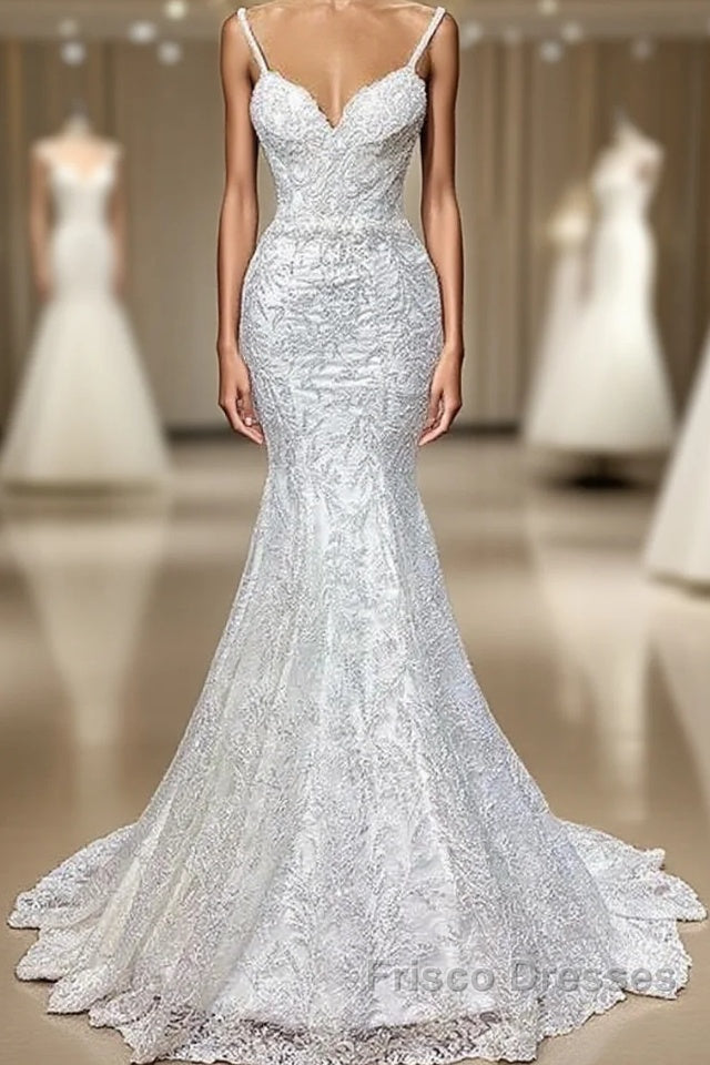 Spaghetti Strap Mermaid Royal Wedding Dress Formal Prom Gown
