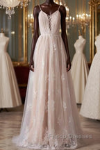 Spaghetti Strap Ruffle Lace A-line Wedding Dress