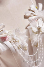 Spaghetti Strap Satin White Floral Short Formal Prom Dress