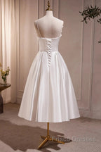 Spaghetti Strap Satin White Floral Short Formal Prom Dress
