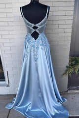 Spaghetti Straps 3D Flowers Prom Dress A Line Formal Gown