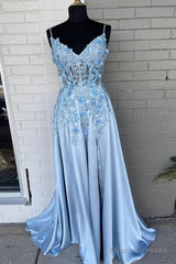 Spaghetti Straps 3D Flowers Prom Dress A Line Formal Gown