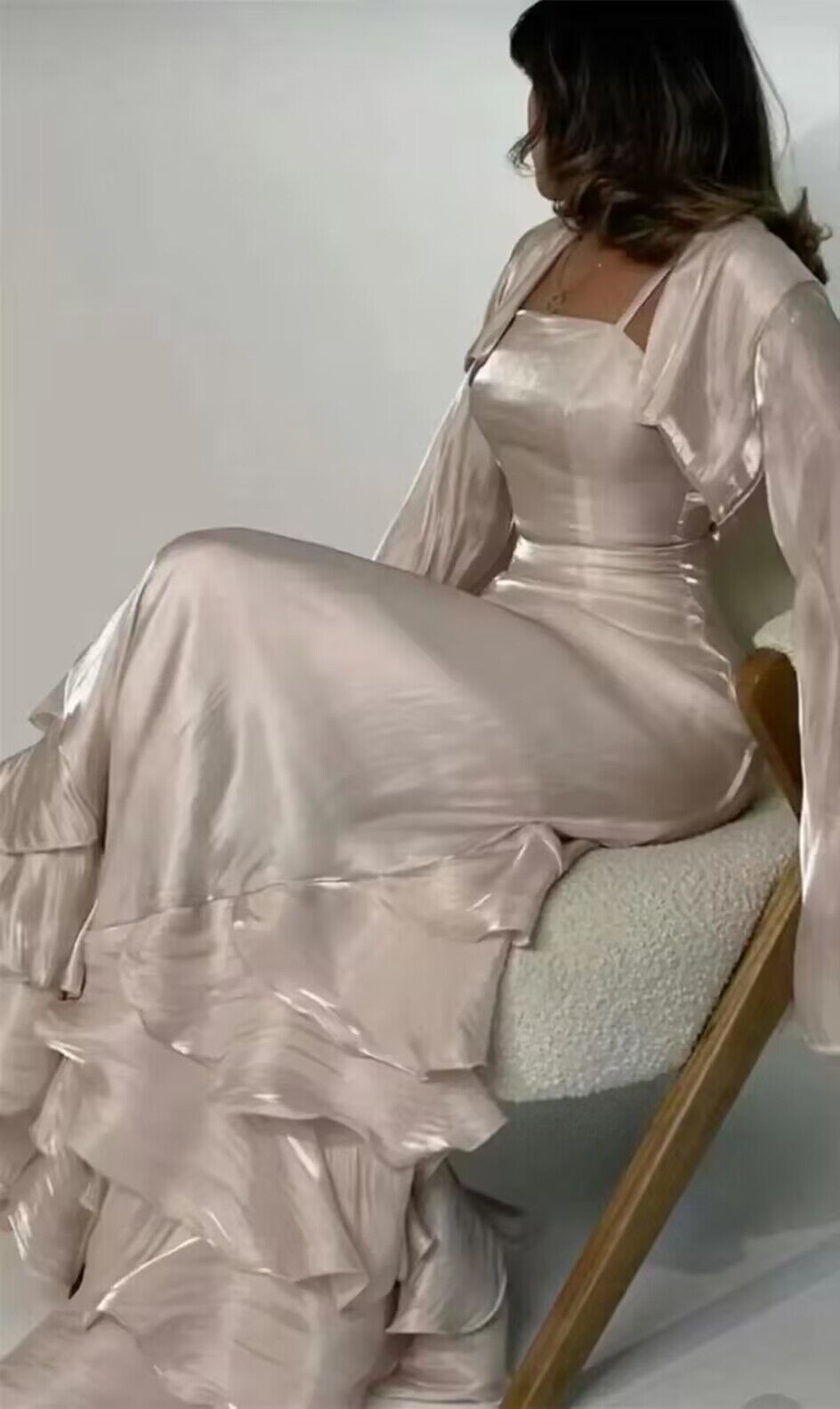 Spaghetti Straps A Line Ruffled Long Prom Dresses Secondary image