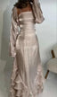 Spaghetti Straps A Line Ruffled Long Prom Dresses