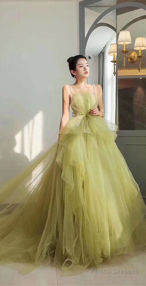 Spaghetti Straps A-Line Wedding Dresses,  Tulle Wedding Prom Dresses Main image