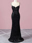 Spaghetti Straps Black Sequin Prom Dress Mermaid Skirt