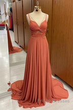 Spaghetti-Straps Chiffon Sweetheart Sleeveless A-Line Formal Prom Dress