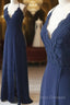 Spaghetti Straps Floor Length Navy Blue Lace Formal Prom Dress, Navy Blue Lace Formal Bridesmaid Dress