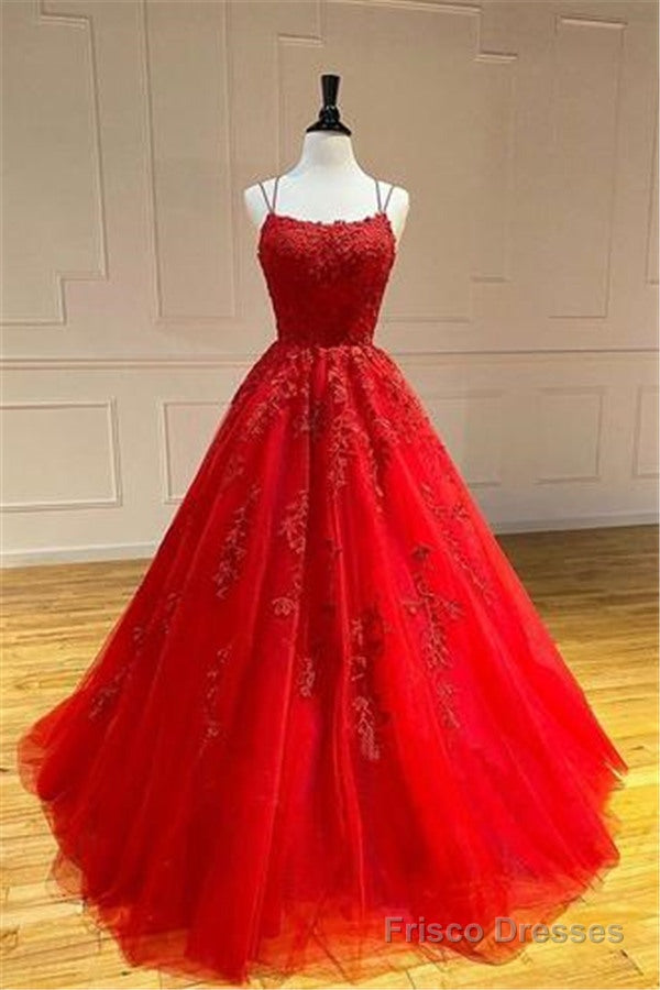 Spaghetti Straps Floral Lace Aline Evening Gown Sleeveless Prom Party Gowns