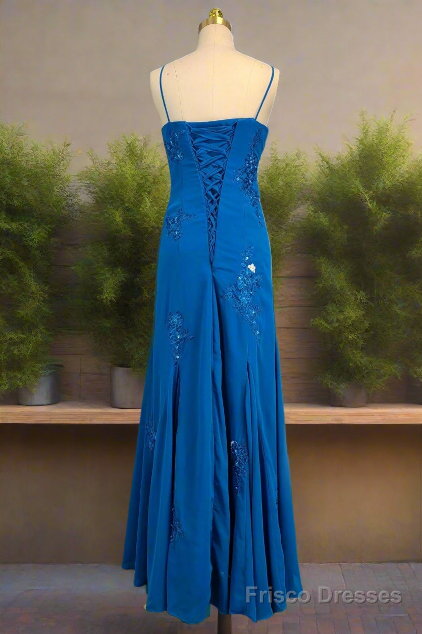 Spaghetti Straps Gorgeous A-line Blue Prom Dresses Long Evening Dresses 21th Birthday Outfits