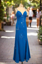 Spaghetti Straps Gorgeous A-line Blue Prom Dresses Long Evening Dresses 21th Birthday Outfits
