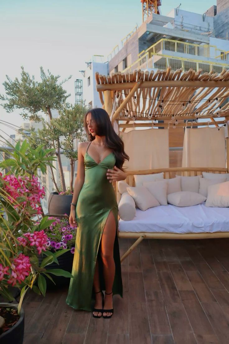 Spaghetti Straps Green Sexy Prom Dress Long Evening Dresses With Split