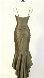 Spaghetti Straps Green Sheath Long Prom Dresses