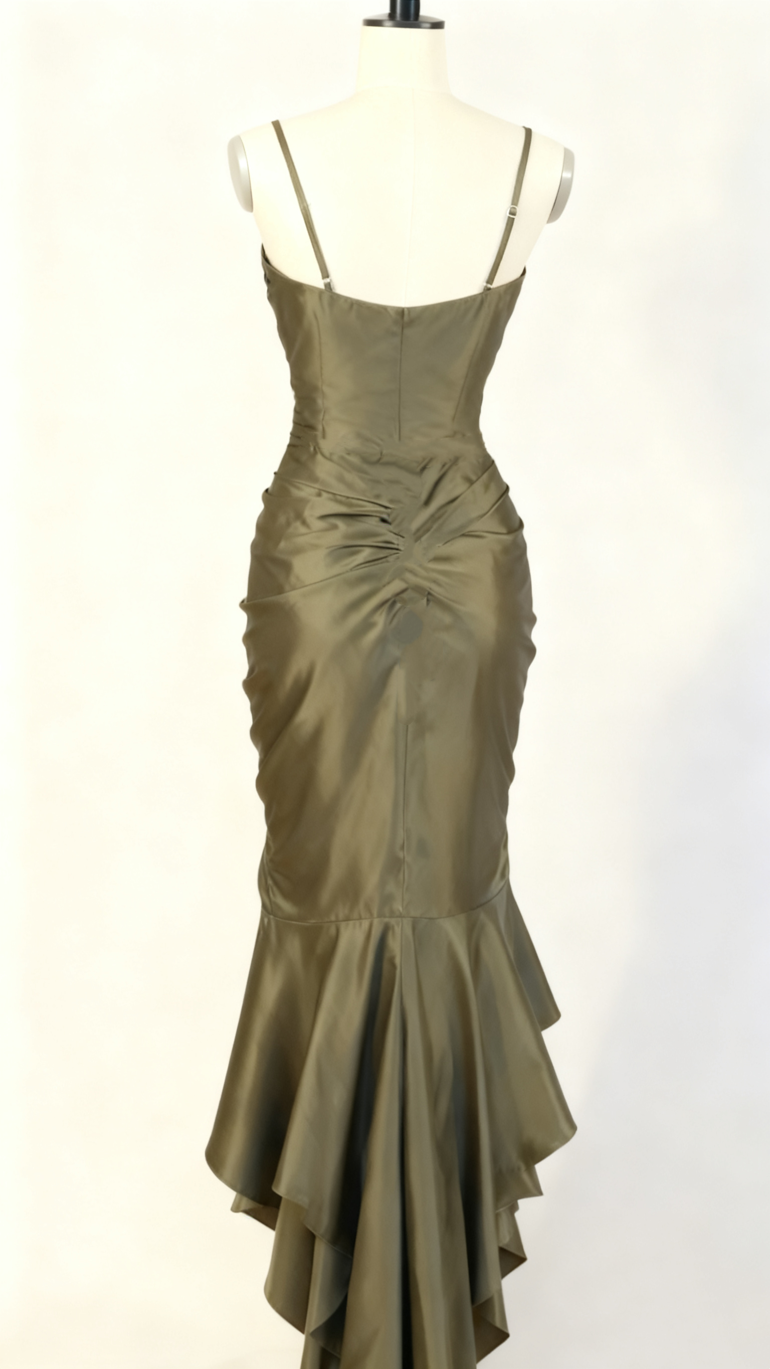 Spaghetti Straps Green Sheath Long Prom Dresses