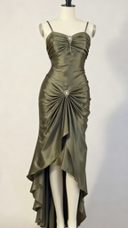 Spaghetti Straps Green Sheath Long Prom Dresses