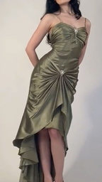 Spaghetti Straps Green Sheath Long Prom Dresses