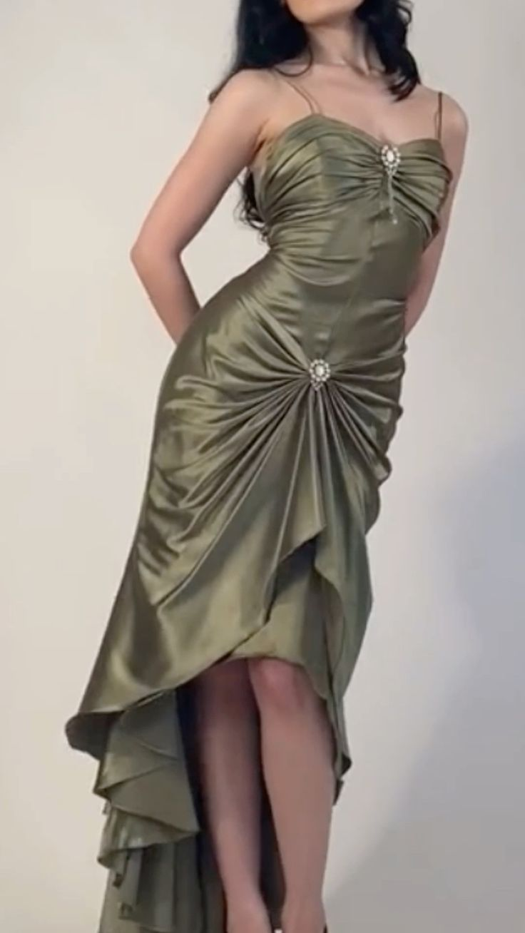 Spaghetti Straps Green Sheath Long Prom Dresses