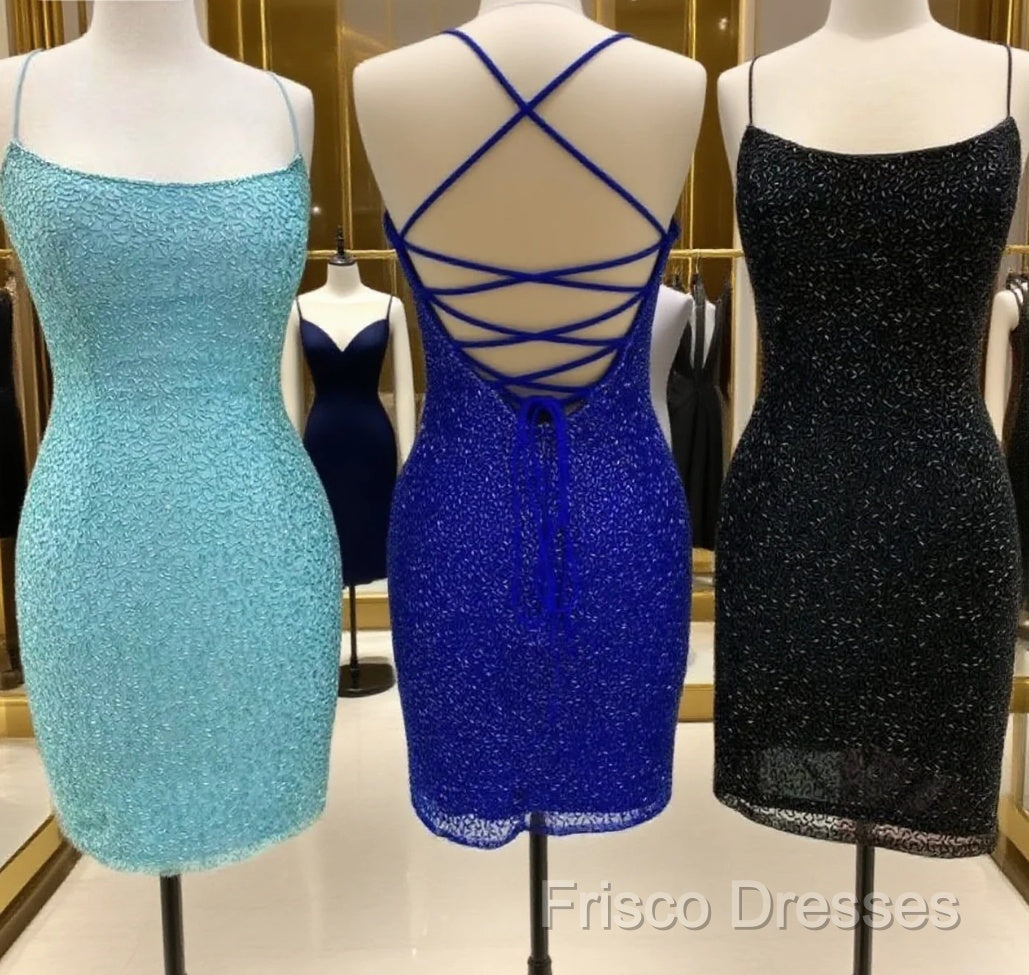 Spaghetti Straps Homecoming Dress With Criss Cross Back