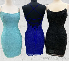 Spaghetti Straps Homecoming Dress With Criss Cross Back