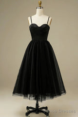 Spaghetti Straps Informal Tea-Length Bridal Gown