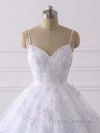 Spaghetti Straps Lace Tulle Ruffles Wedding Dress