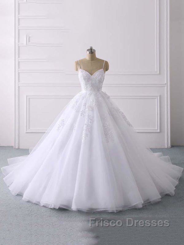 Spaghetti Straps Lace Tulle Ruffles Wedding Dress