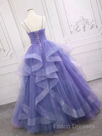 Spaghetti Straps Light Purple Long Formal Prom Dress A Line Layered Birthday Party Dress