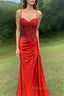 Spaghetti Straps Mermaid Formal Prom Dress Appliqued Corset Formal Prom Dress With Split