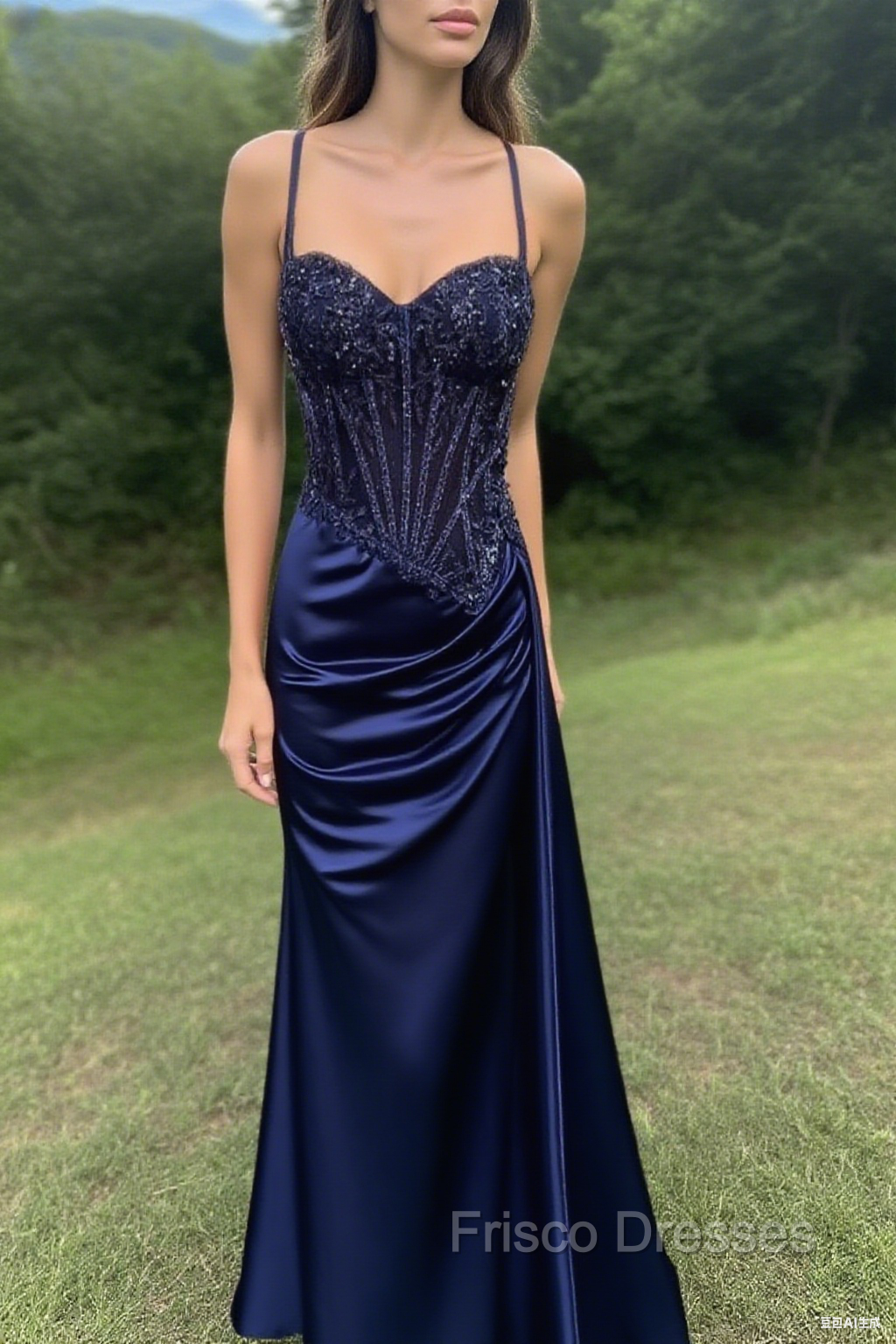 Spaghetti Straps Mermaid Formal Prom Dress Appliqued Corset Formal Prom Dress With Split