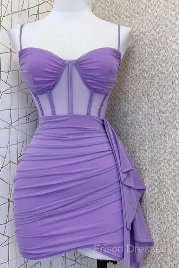 Spaghetti Straps Pleats Cute Homecoming Dress Mini Party Dress