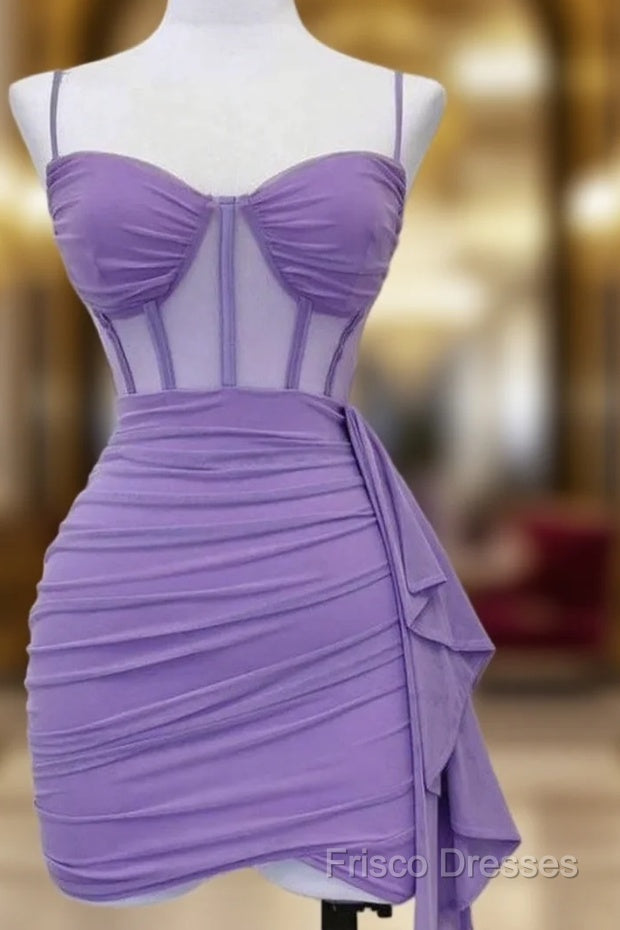 Spaghetti Straps Pleats Cute Homecoming Dress Mini Party Dress Main image