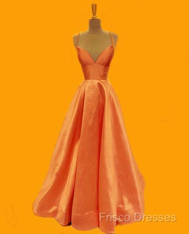 Spaghetti Straps Formal Prom Dress Long Satin V Neck Secondary image