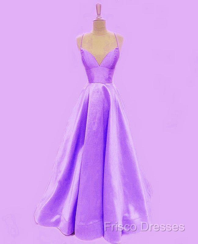 Spaghetti Straps Formal Prom Dress Long Satin V Neck