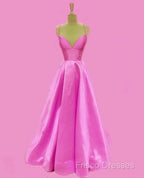 Spaghetti Straps Formal Prom Dress Long Satin V Neck