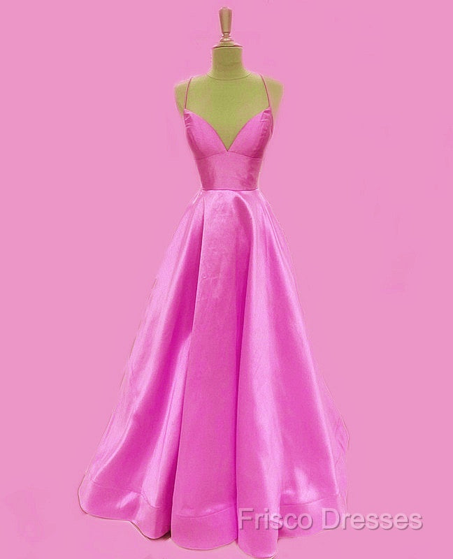 Spaghetti Straps Formal Prom Dress Long Satin V Neck
