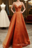 Spaghetti Straps Formal Prom Dress Long Satin V Neck