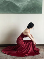Spaghetti Straps Red Mermaid Long Prom Dresses