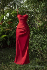 Spaghetti Straps Red Mermaid Prom Dress Elegant Evening Dress