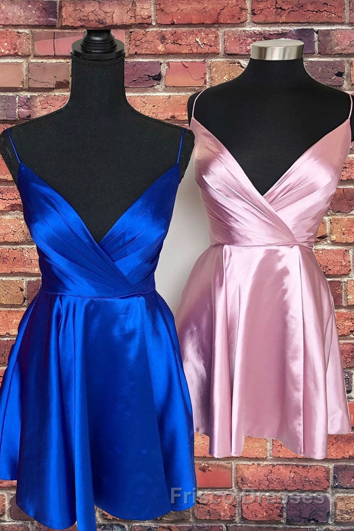 Spaghetti Straps Satin Homecoming Dress,Mini Formal Prom Dress