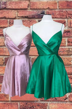 Spaghetti Straps Satin Homecoming Dress,Mini Formal Prom Dress