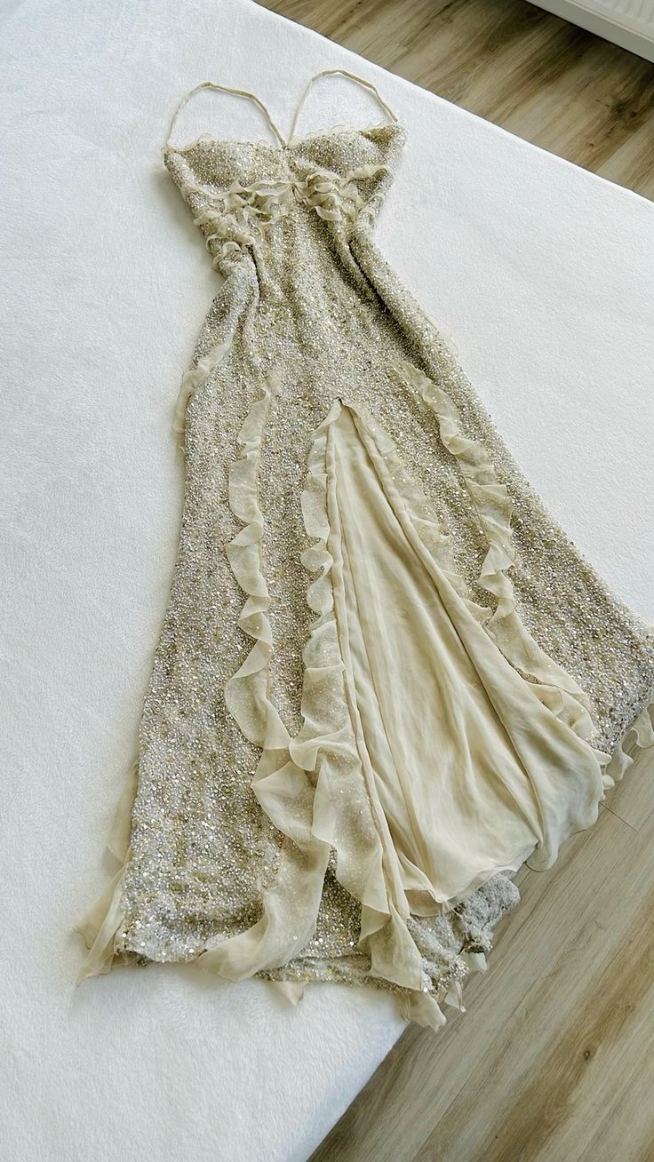 Spaghetti Straps Sequin Long Evening Prom Dresses With Slit Main image