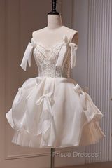 Spaghetti Straps Short Formal Prom Dress with Lace, Homecoming Gown with Bowknot