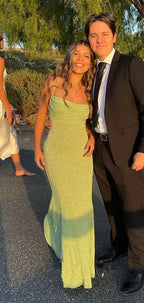 Spaghetti Straps Sparkly Long Prom Dresses Mermaid Prom Dress