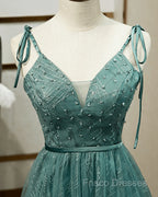 Spaghetti Straps Tulle Modest A Line Formal Dress Long Formal Prom Dress