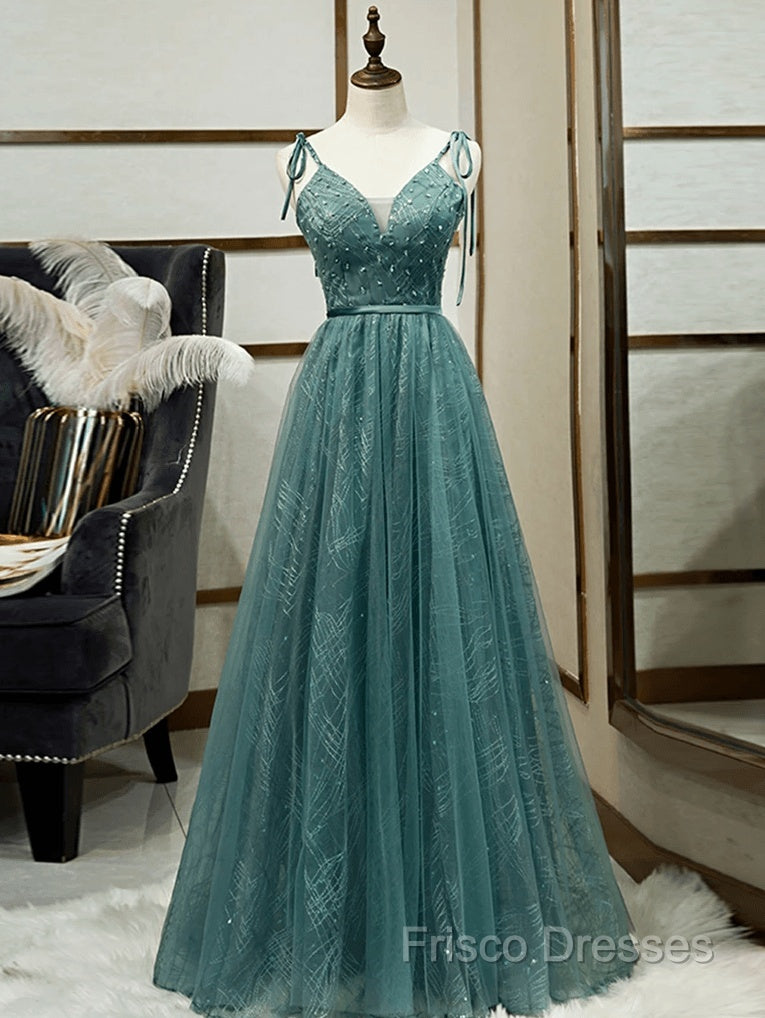 Spaghetti Straps Tulle Modest A Line Formal Dress Long Formal Prom Dress