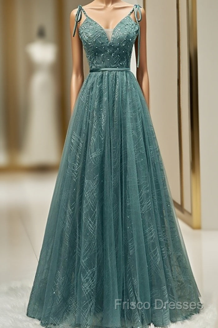 Spaghetti Straps Tulle Modest A Line Formal Dress Long Formal Prom Dress Main image