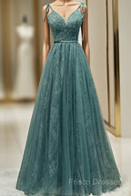 Spaghetti Straps Tulle Modest A Line Formal Dress Long Formal Prom Dress