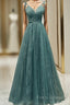 Spaghetti Straps Tulle Modest A Line Formal Dress Long Formal Prom Dress